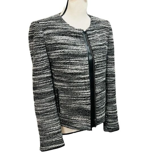 ECRU Womens Gray black metallic tweed collarliss blazer full zip jacket size 4 - Picture 5 of 13